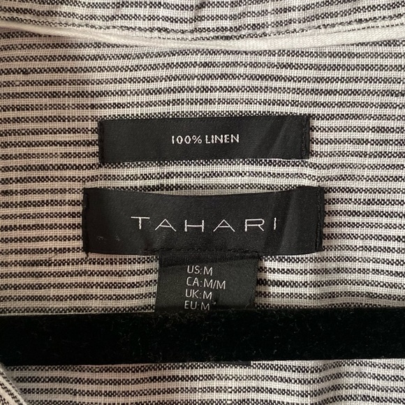 Tahari Long Striped Button Down Linen Beach Shirt Size M Pockets Dress Vacation - Picture 6 of 8